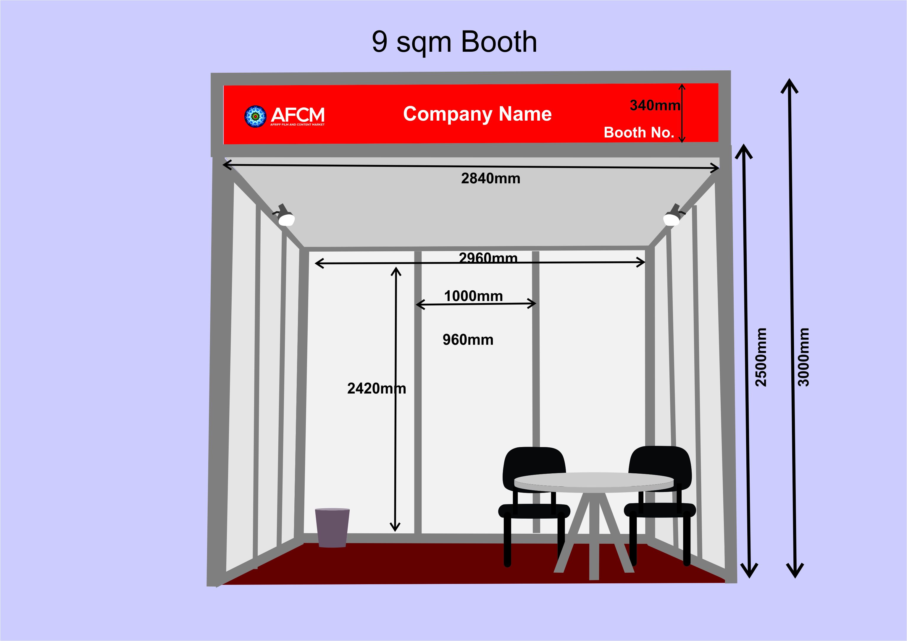 3 Single (3m × 3m × 2.4m tall) — booth A1